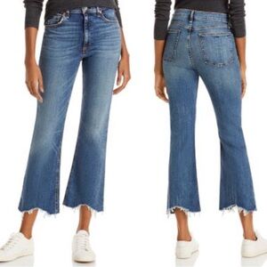 Rag & Bone Nina High Rise Ankle Flare Jeans Coast 25 Distressed Hem Raw
